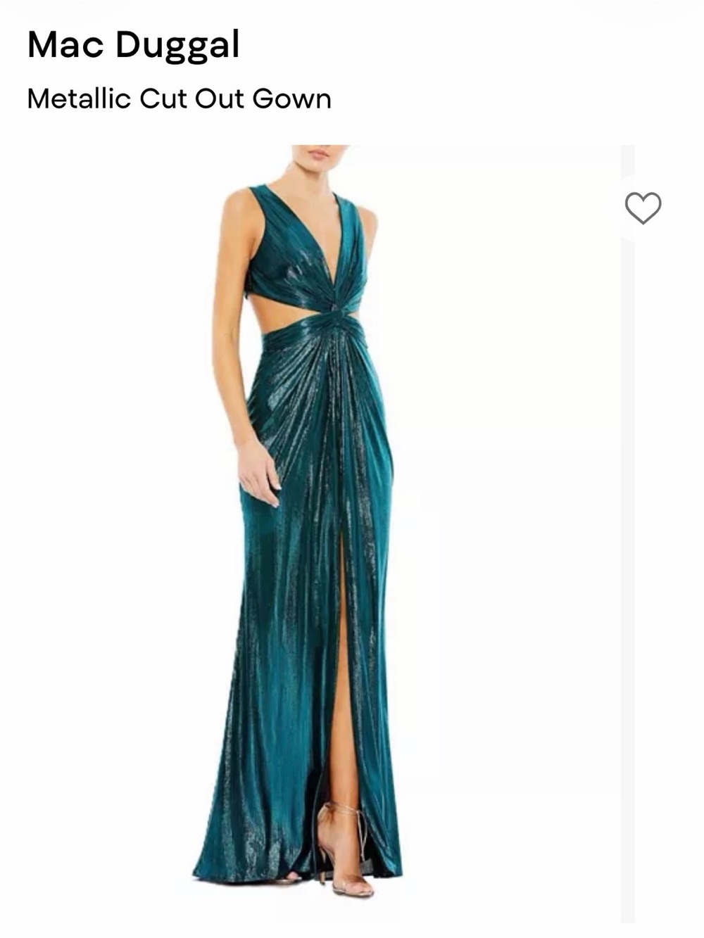 Mac Duggal Emerald Teal Metallic Cut-Out Evening Gown